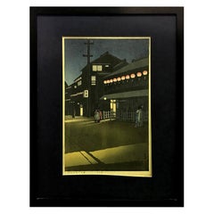 Vintage Kawase Hasui Japanese Woodblock Print Evening at Soemoncho in Osaka, 1933
