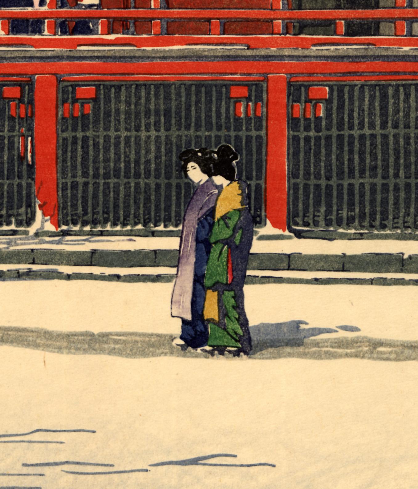 Clearing After a Snowfall at the Asakusa Kannon Temple - Print by Kawase Hasui