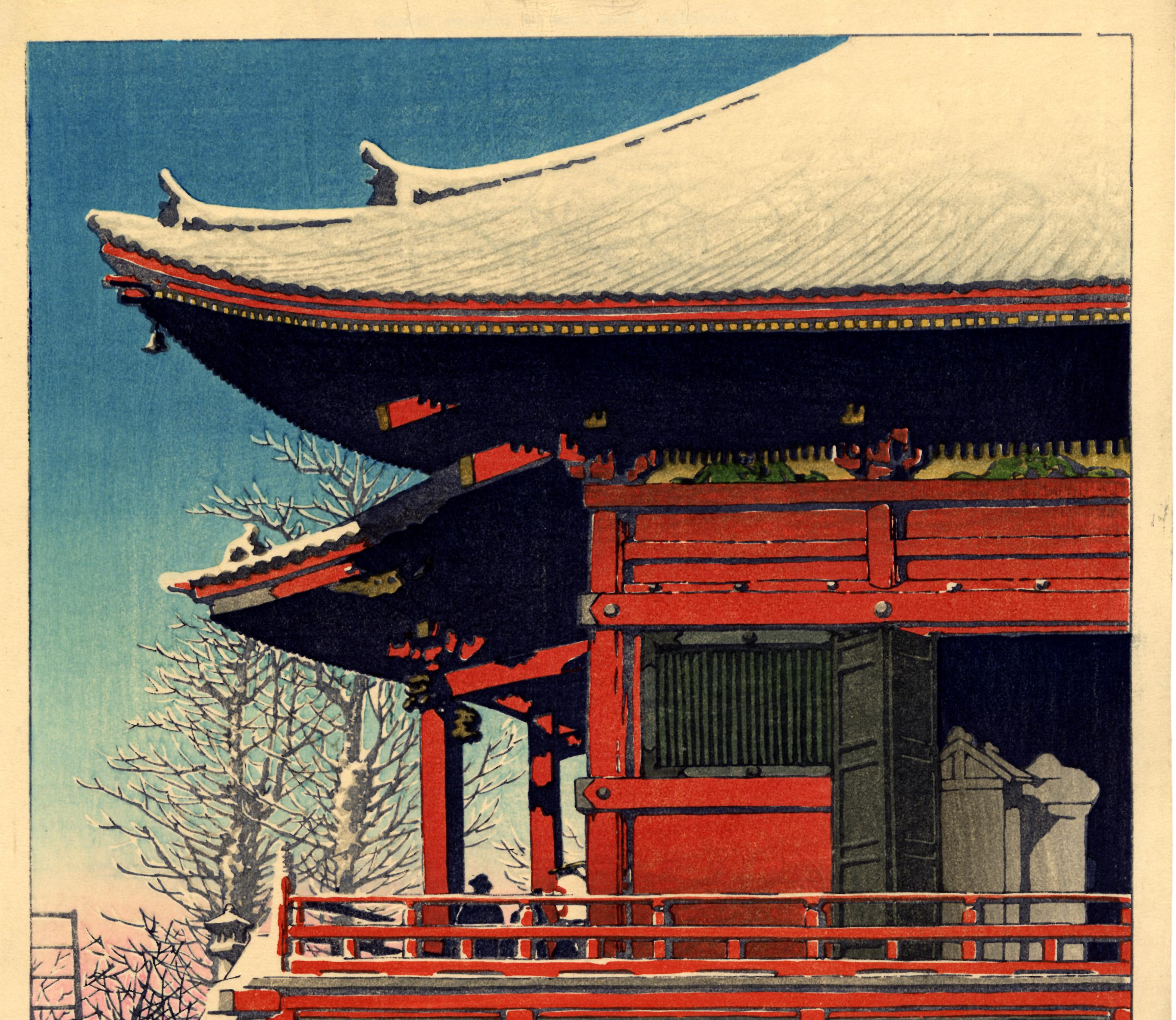Clearing After a Snowfall at the Asakusa Kannon Temple - Beige Landscape Print by Kawase Hasui