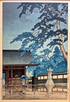 Kawase Hasui -- Lluvia de Primavera en el Templo Gokoku