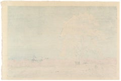 Ducha junto al lago, Matsue" - Grabado en madera de la era Showa