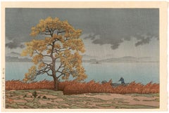 Vintage 'Lakeside Shower, Matsue' — Showa-era Woodblock Print