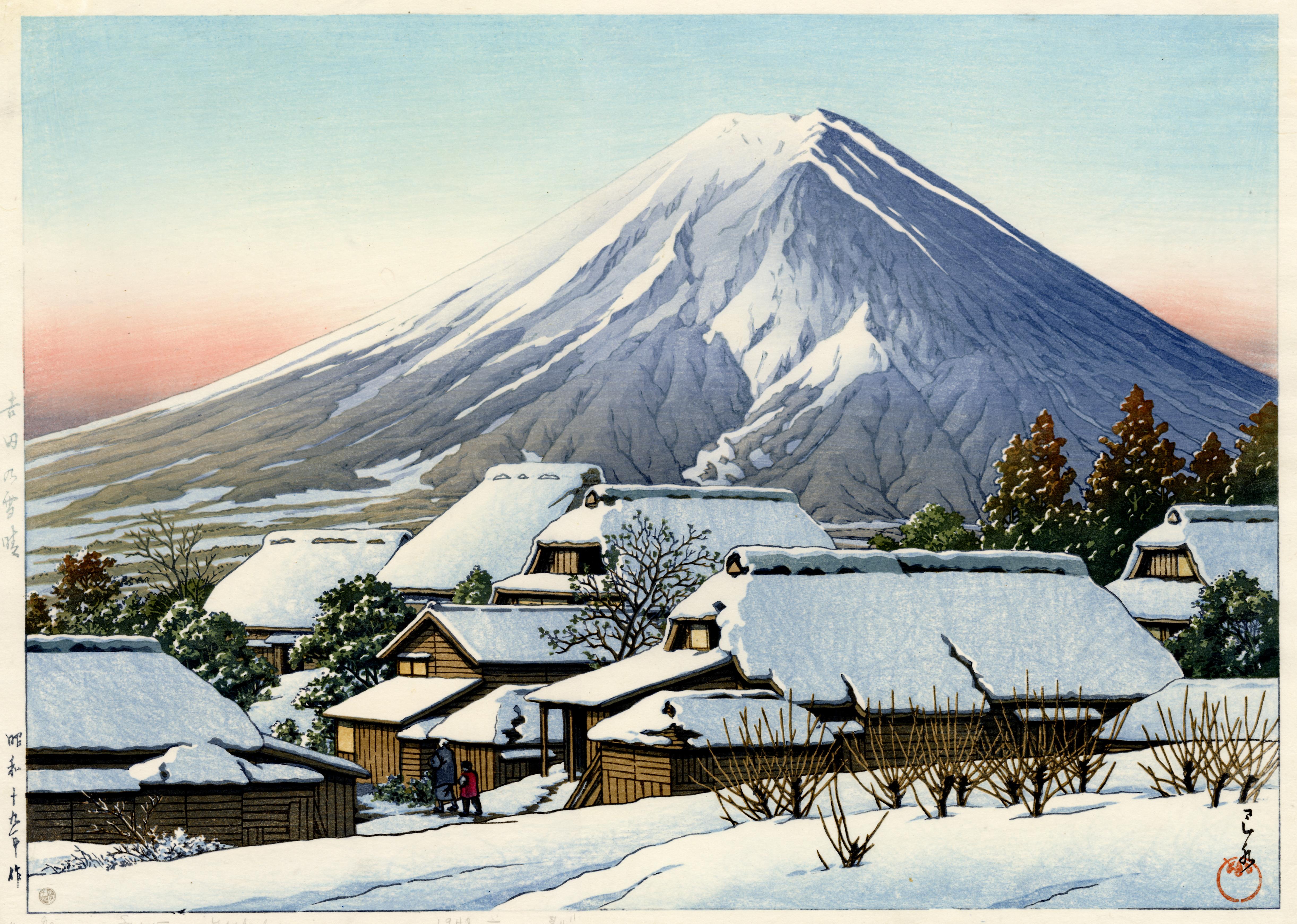 Kawase Hasui Landscape Print - Mount Fuji After a Snowfall