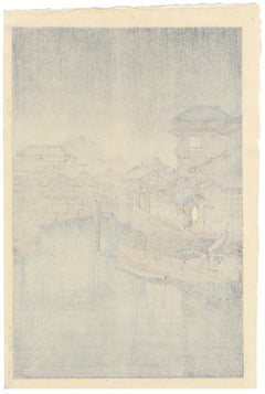 'Rain at Shinagawa, Ryoshimachi' — Showa-era Woodblock Print