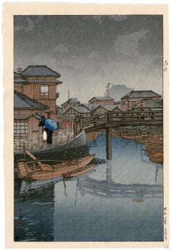 'Rain at Shinagawa, Ryoshimachi' — Showa-era Woodblock Print