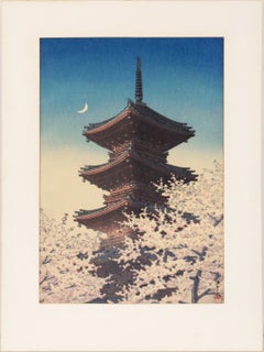 Spring Evening, Ueno Toshogu Shrine - Woodblock Print with First Edition Seal