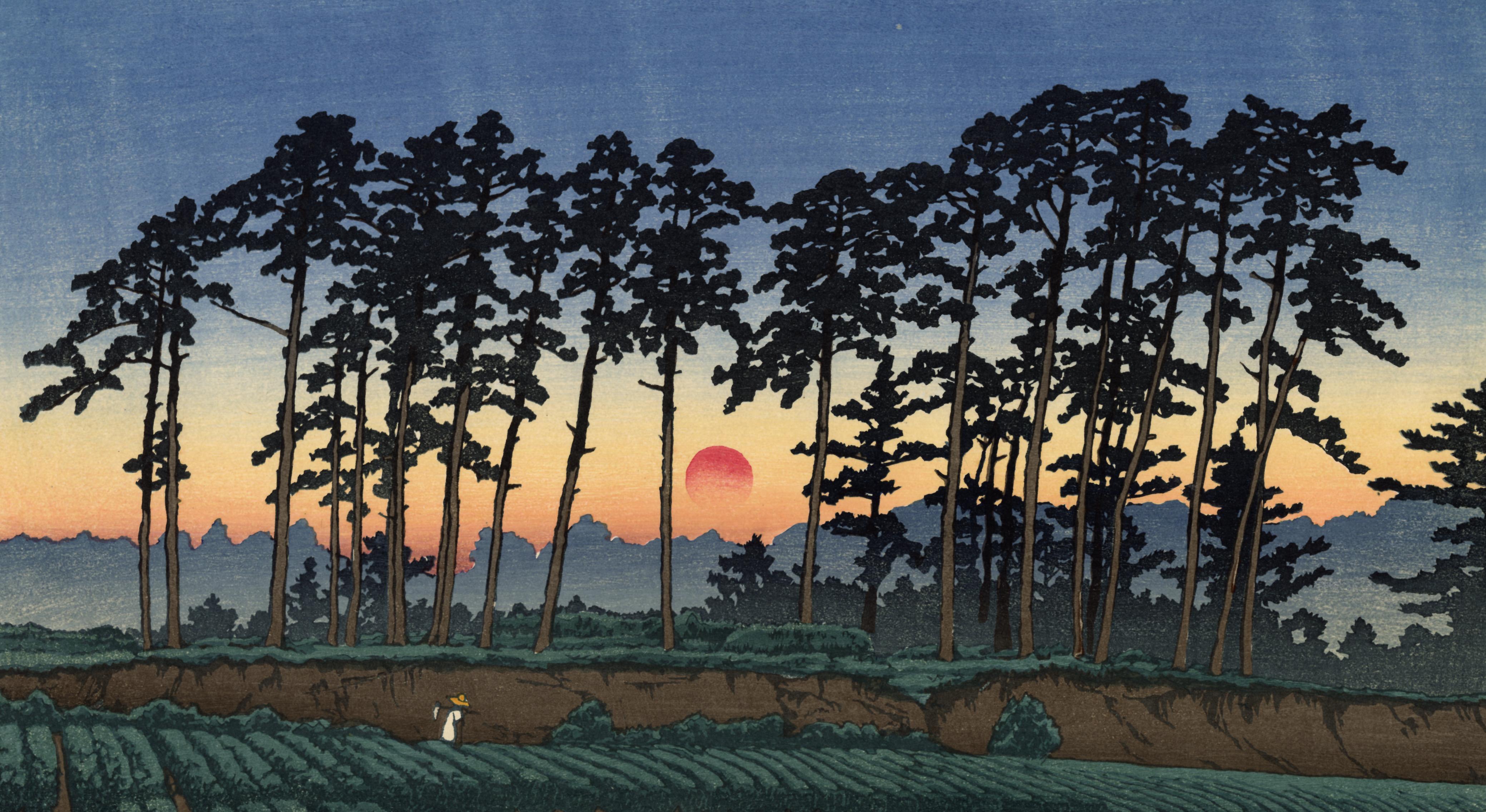 Sunset at Ichinokura, Ikegami from 20 Views of Tokyo series - Print by Kawase Hasui