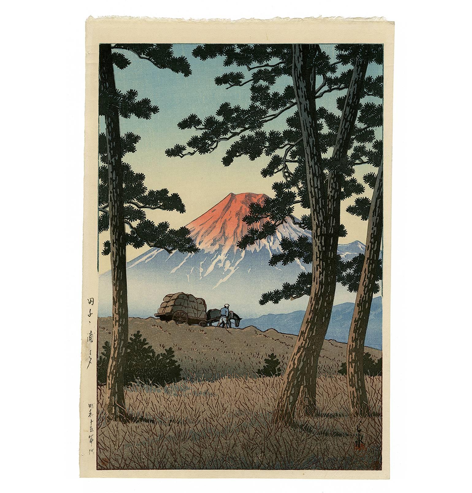 Kawase Hasui Landscape Print - Tagonoura no yuu (Mount Fuji Seen from Tagonoura, Evening)