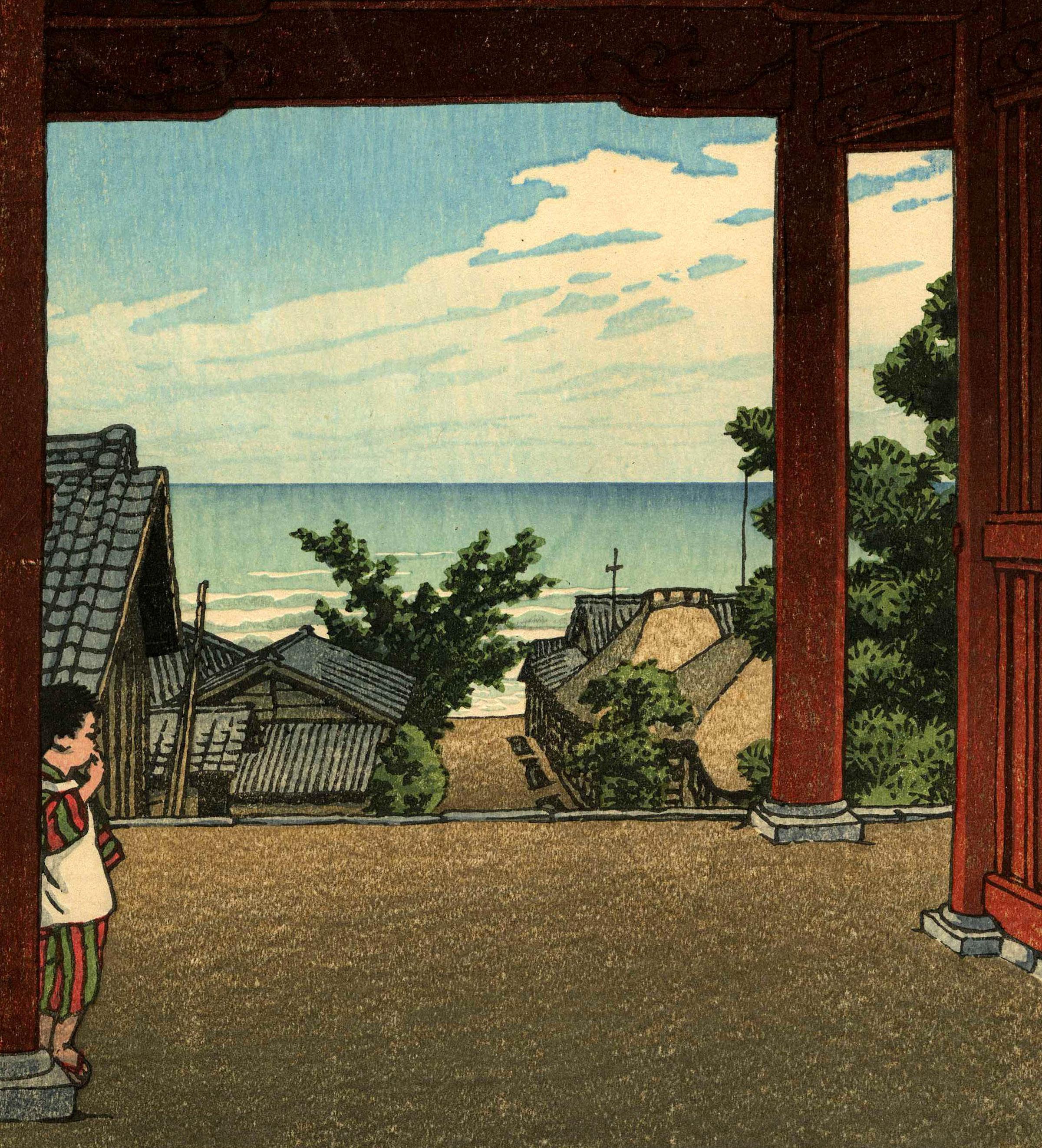 Tamon Temple, Hamahagi, Boshu - Other Art Style Print by Kawase Hasui