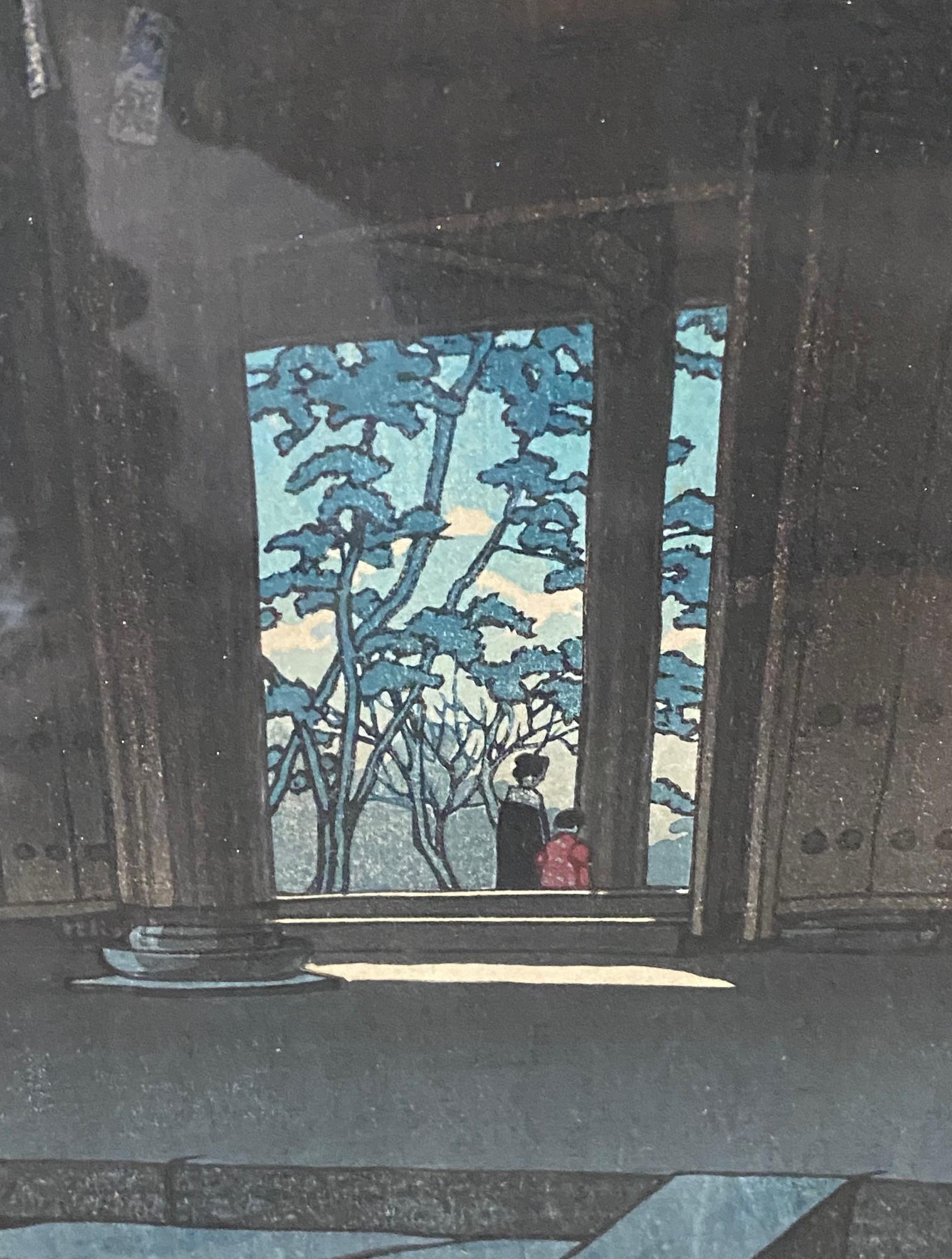 Mid-20th Century Kawase Hasui Rare Signed Japanese Woodblock Print Chionin Temple In Kyoto, 1933