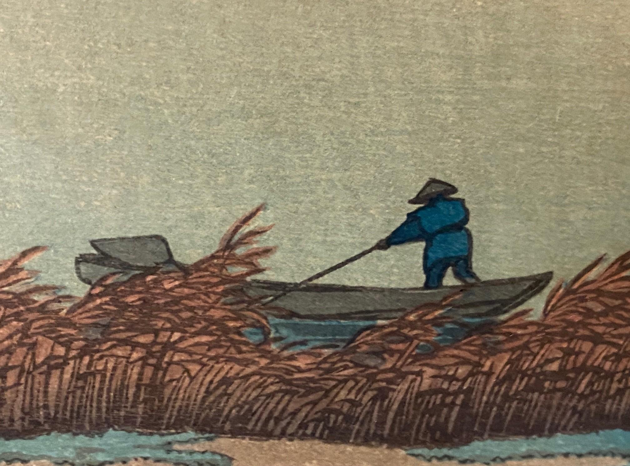 Rara impresión xilográfica japonesa firmada por Kawase Hasui Ducha junto al lago, Matsue, 1932 en venta 9