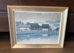 Kawase Hasui Signed Japanese Woodblock Print Rain at Yasuniwa, Nagano Prefecture