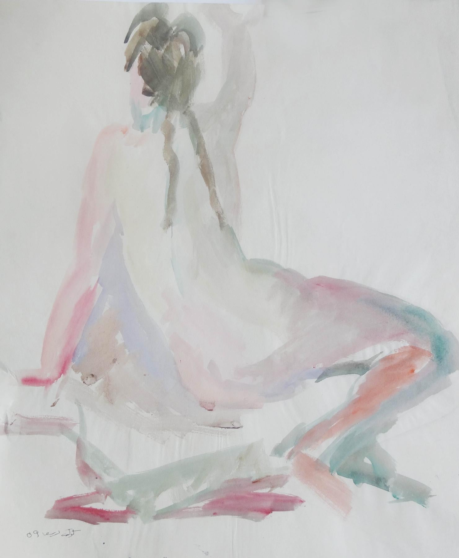 "Bathing Nude III" Watercolor Painting 24" x 17" inch (1959) by Kawkab Youssef 