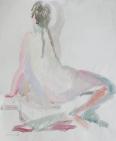 "Bathing Nude III" Watercolor Painting 24" x 17" inch by Kawkab Youssef 