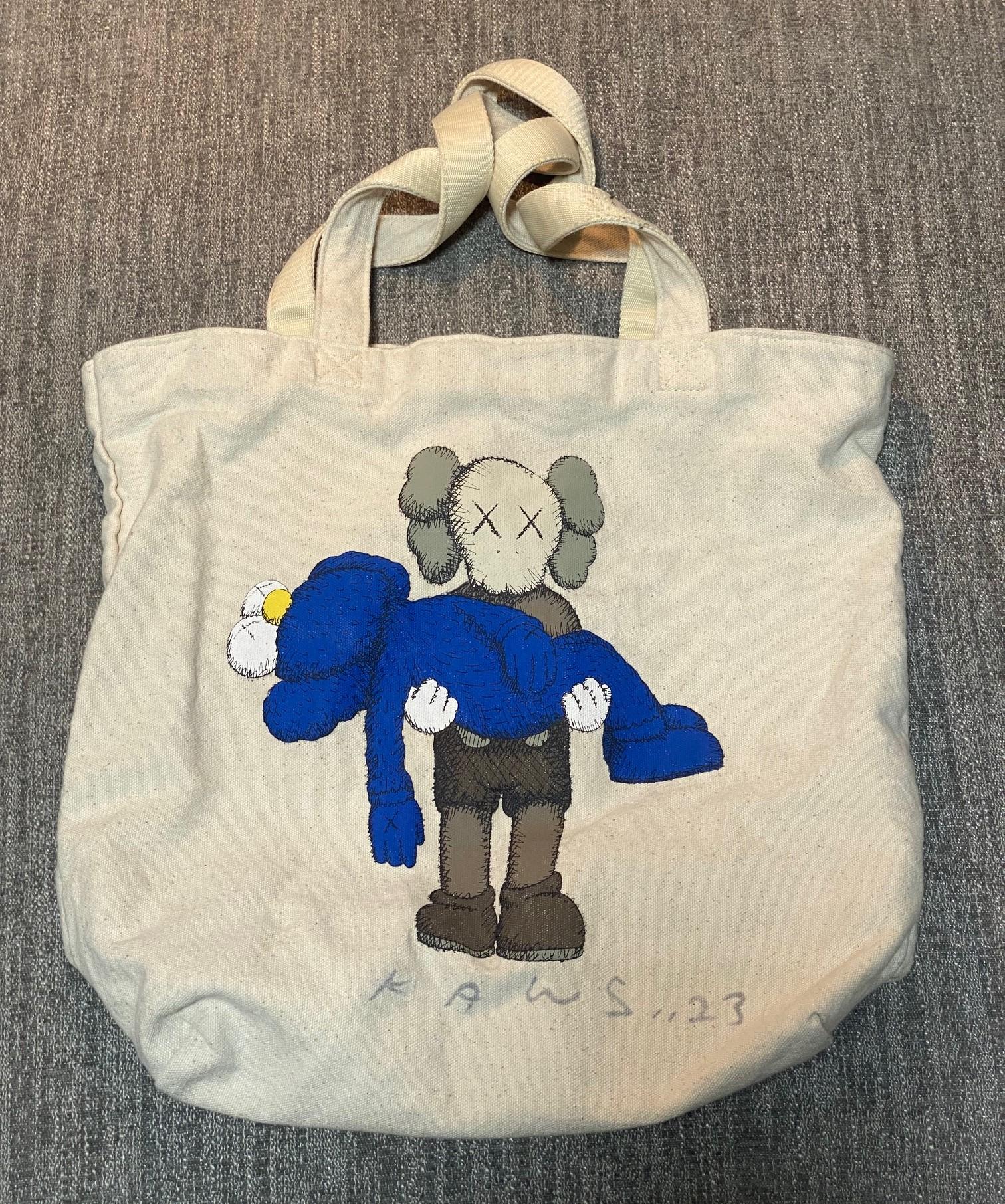 KAWS Brian Donnelly Rare Signed Natural Canvas Uniqlo X Tote Shopping Bag Gone For Sale 12