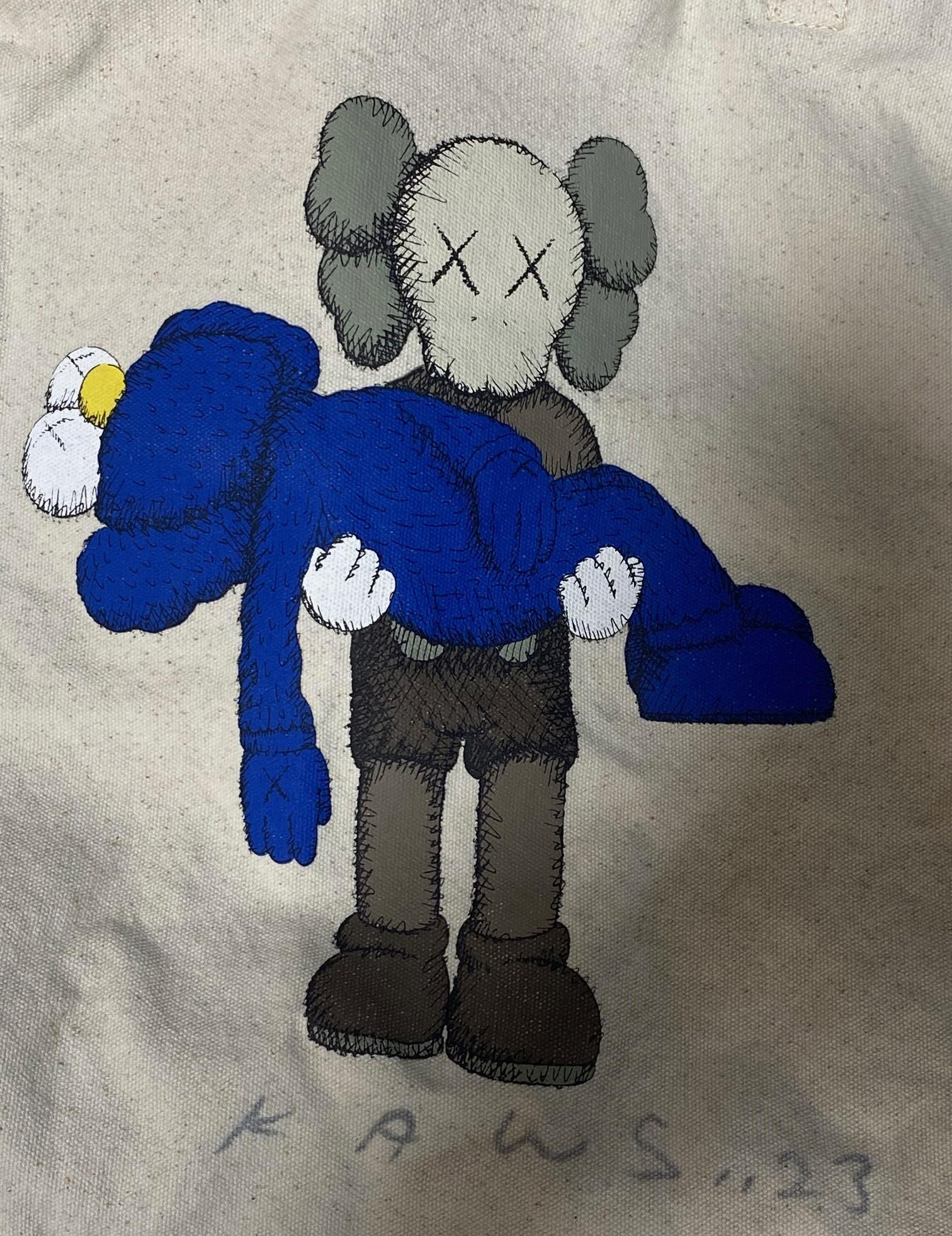Modern KAWS Brian Donnelly Rare Signed Natural Canvas Uniqlo X Tote Shopping Bag Gone For Sale