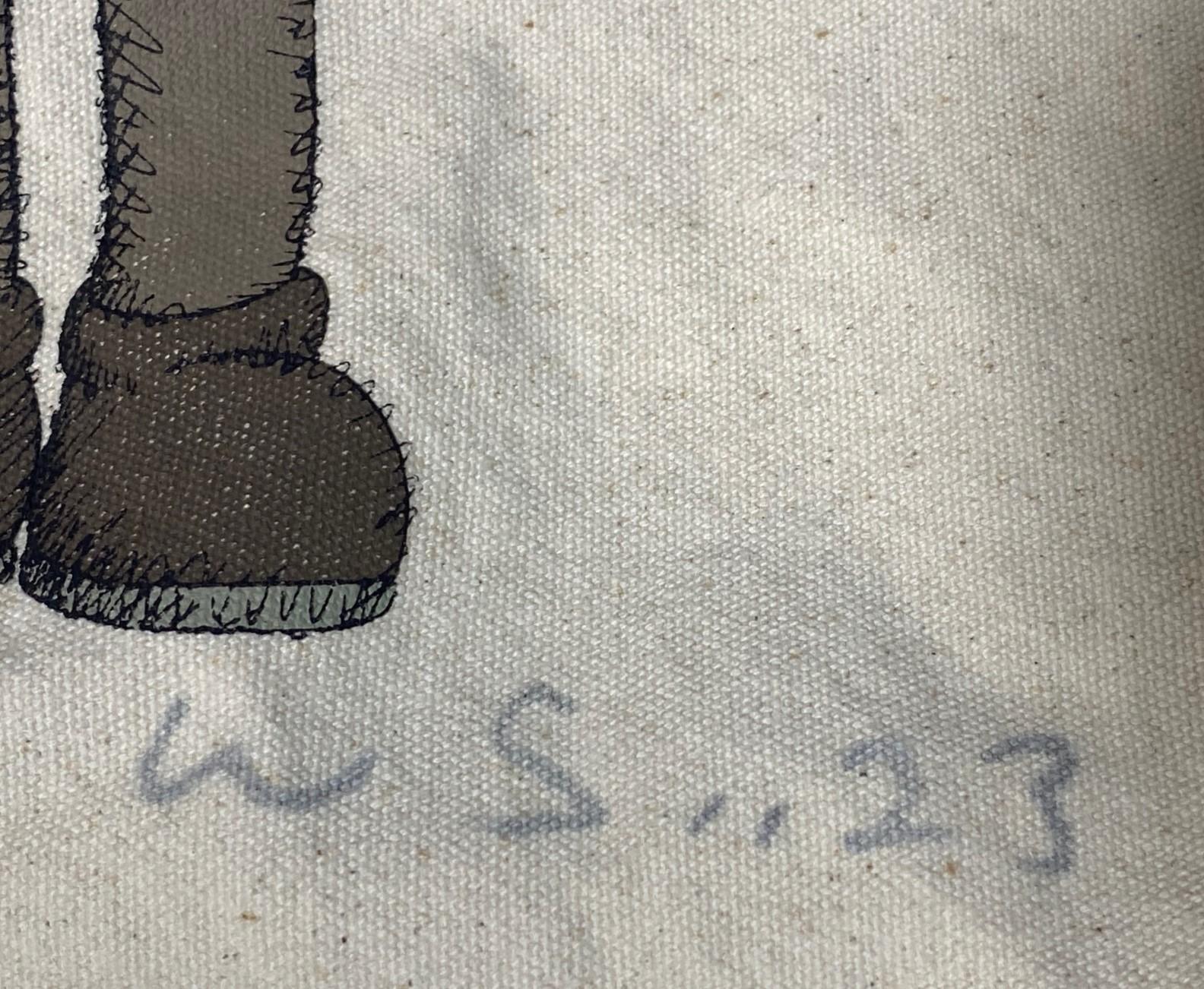 KAWS Brian Donnelly Rare Signed Natural Canvas Uniqlo X Tote Shopping Bag Gone For Sale 2