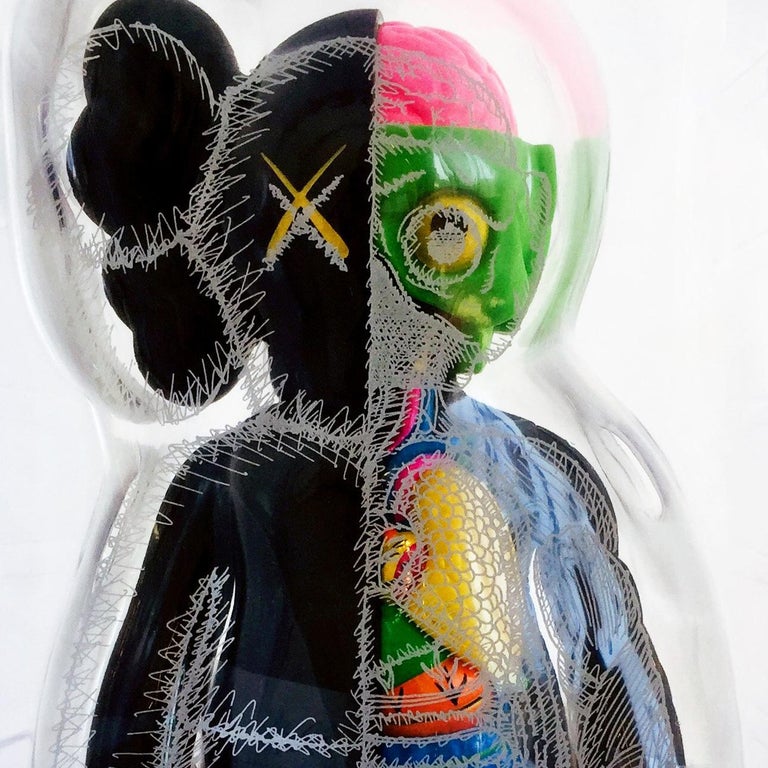 KAWS Black Flayed Companion 2016. A rare, out of print KAWS figurative sculpture new and sealed in its original packaging. Published by Medicom Japan in conjunction with the exhibition, KAWS: Where The End Starts at the Modern Art Museum of Fort