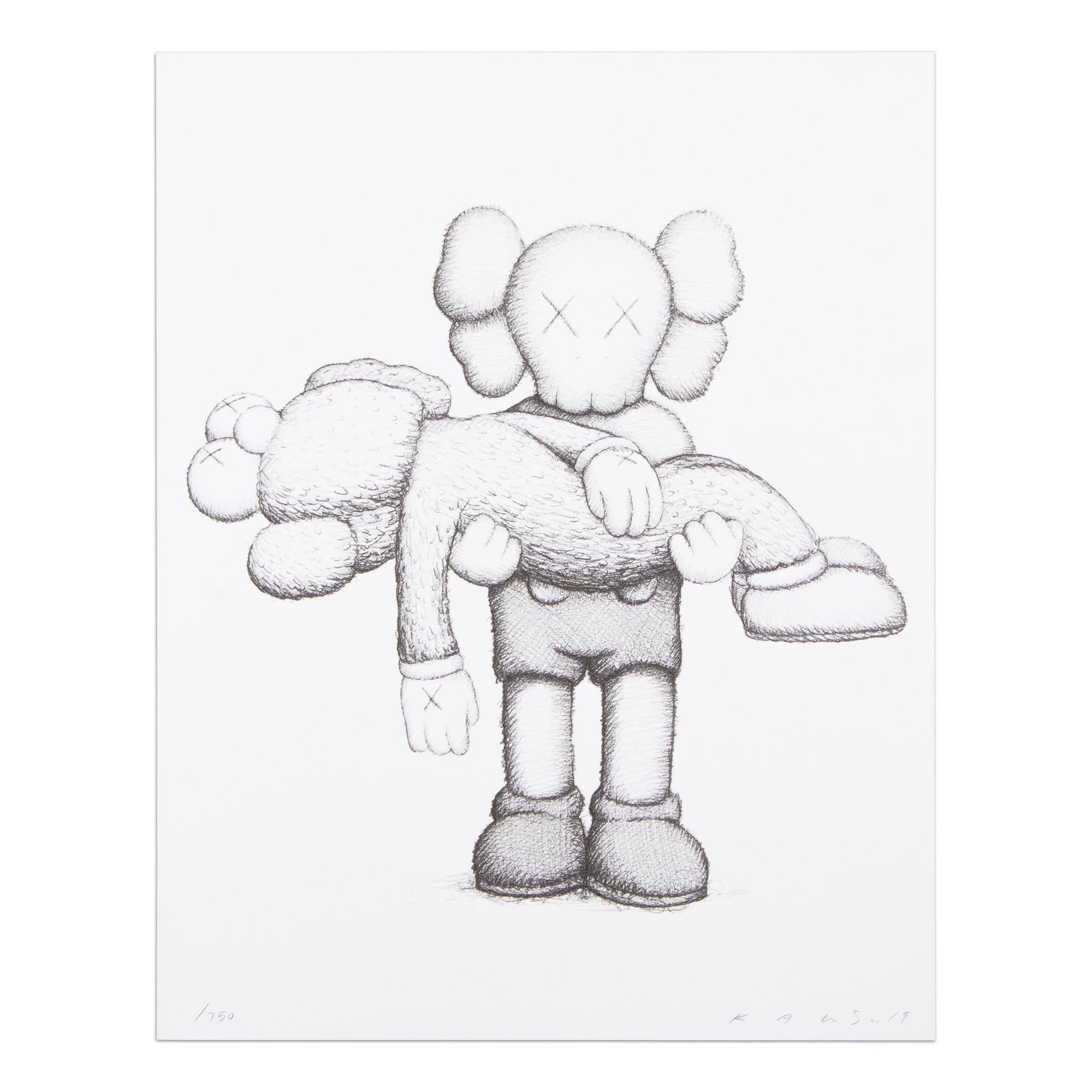 KAWS (American, b. 1974)
Gone, 2019
Medium: Screenprint on Arches Aquarelle 300gsm (incl. limited edition catalogue for the exhibition of KAWS: Companionship in the Ages of Loneliness)
Dimensions: 38.1 × 30.5 cm (15 × 12 in)
Edition of 750: