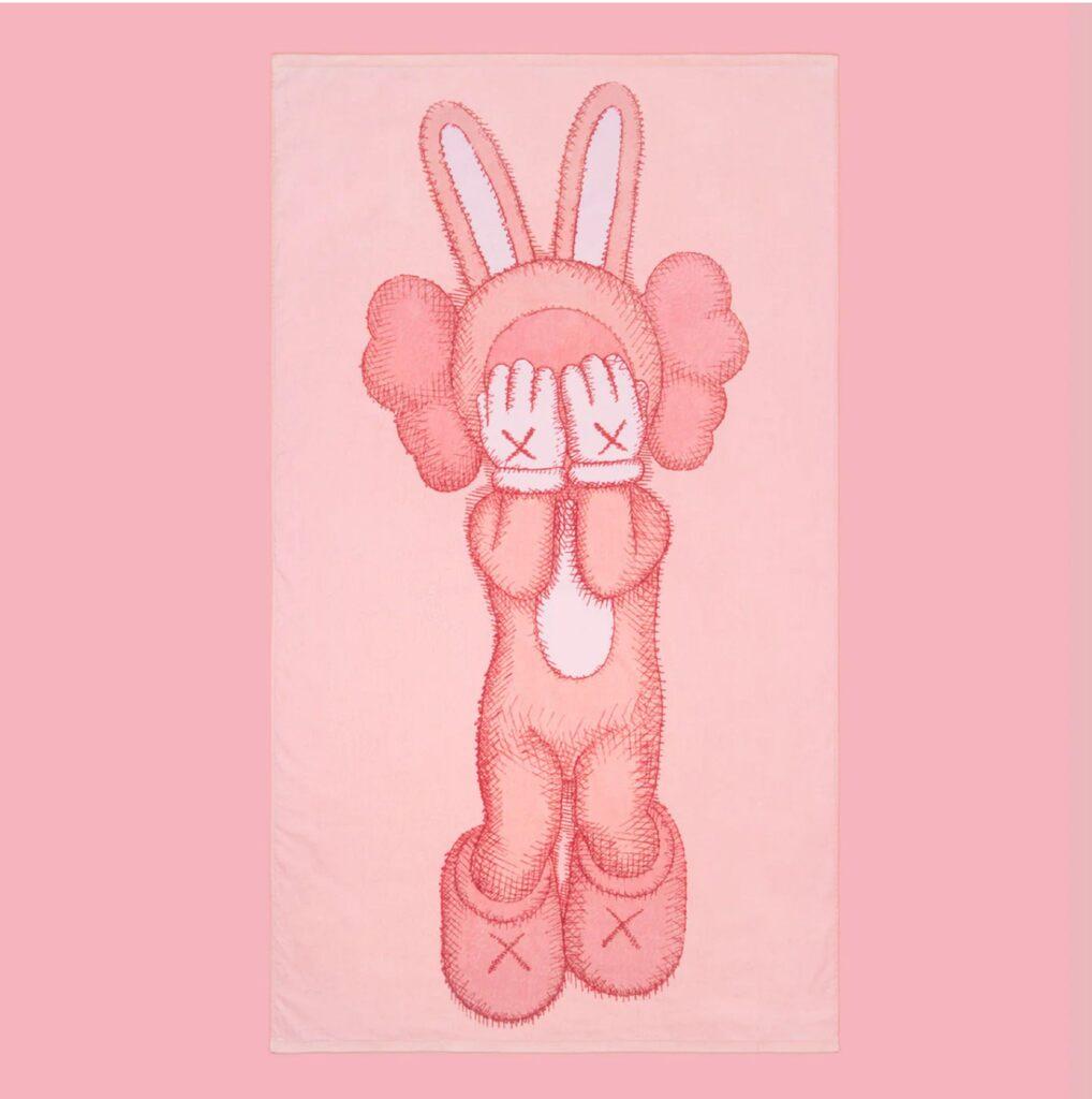 KAWS
KAWS HOLIDAY INDONESIA TOWEL (NEW WITH TAGS), 2023
100% cotton oversized beach towel
Unsigned
Measuremeents:
67"  × 39 1/2 inches (measurements folded also included)
Unframed
This gorgeous oversize 100% pink towel is brand new and sealed in the