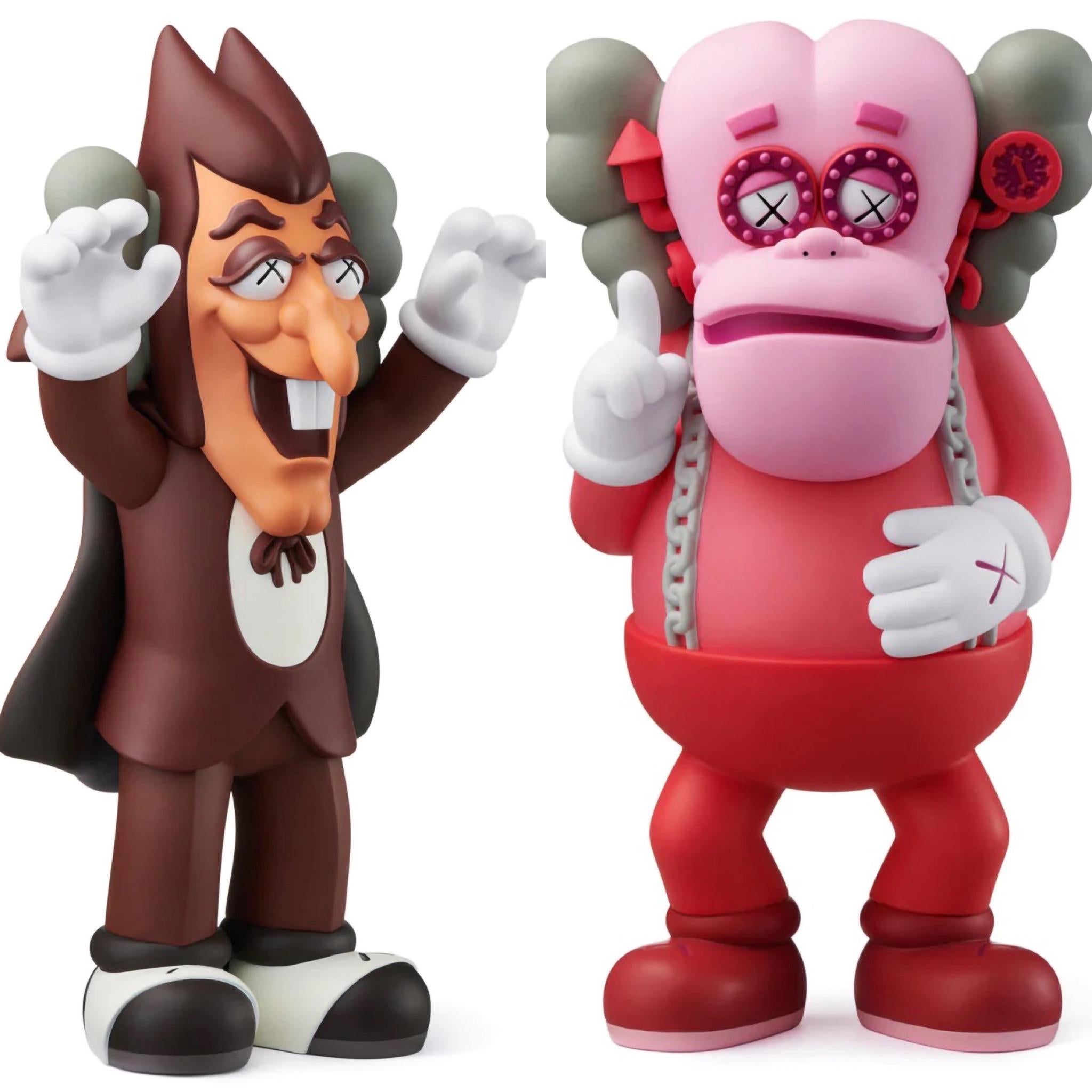 KAWS Monsters (set of 2 works):
A highly collectible & super decorative set of KAWS art toys, featuring the famed cereal characters: Frankenberry & Count Chocula.  A playful exploration of KAWS’s love for these timeless pop cultural characters