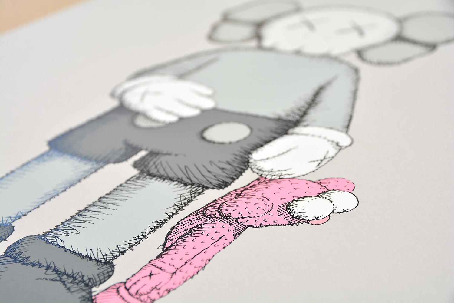 KAWS - SHARE Hand signed & numbered - Modern Art Companion & Pink BFF Grey Pink For Sale 1