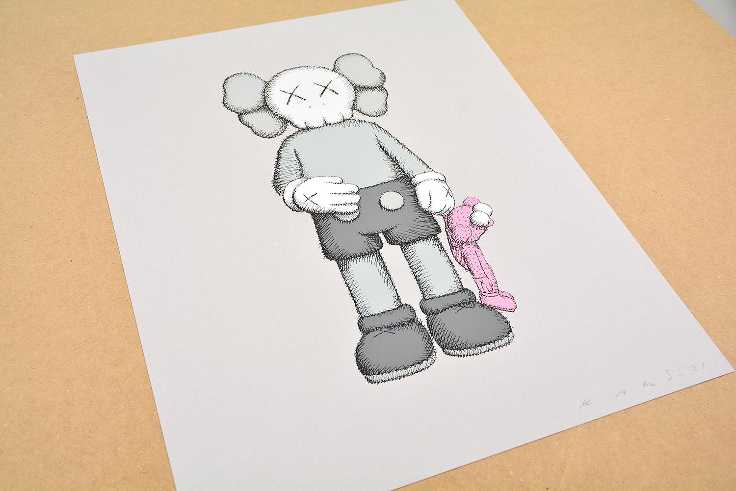 KAWS - SHARE Hand signed & numbered - Modern Art Companion & Pink BFF Grey Pink For Sale 5