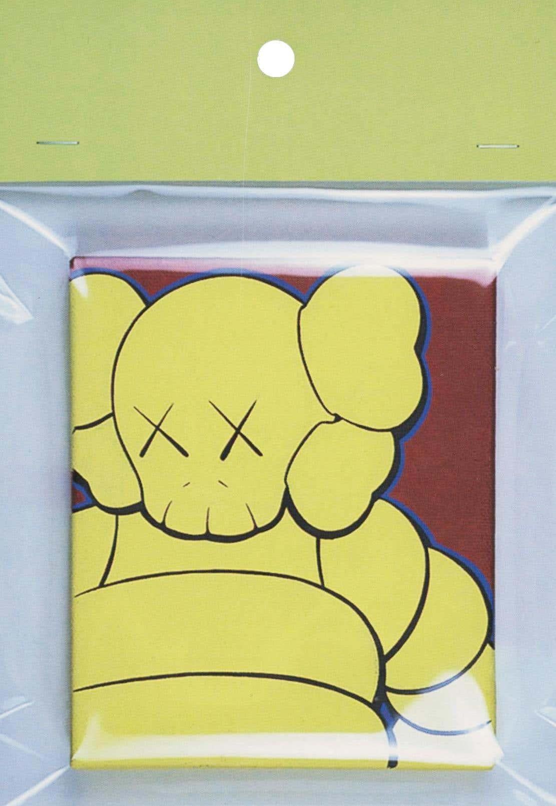 KAWS Bape Original Fake Exhibit announcement 2003 (KAWS Chum):
Rare, highly collectible 2003 KAWS Chum gallery announcement card published on the occasion of an early 2000s KAWS exhibit held at BAPE GALLERY in Minami Aoyama Tokyo: March 1st to April