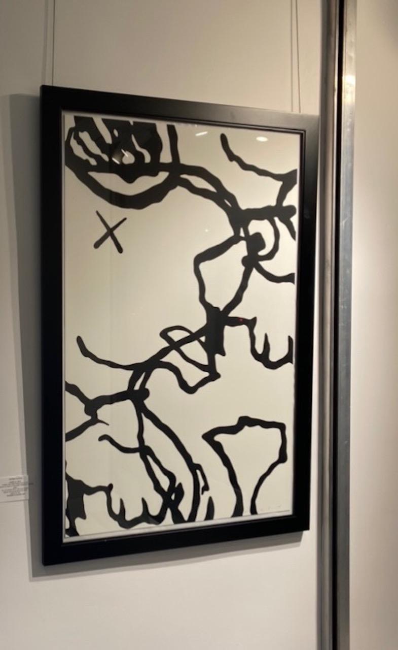 Screenprint in black and white
Saunders Waterford High White Paper

Signed and dated recto in pencil

The KAWS motif has become instantly recognizable with traditional cartoon characters transformed into vibrant, playful, and near-abstract enigmas.