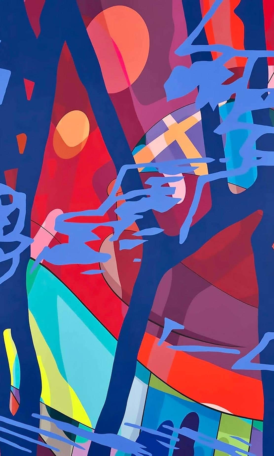 KAWS 'Score Years' poster 2021:
This vibrant KAWS poster features the artists signature abstract motifs and was published on the occasion of the much heralded 2021 KAWS: What Party exhibition at the Brooklyn Museum. This standout poster sold out