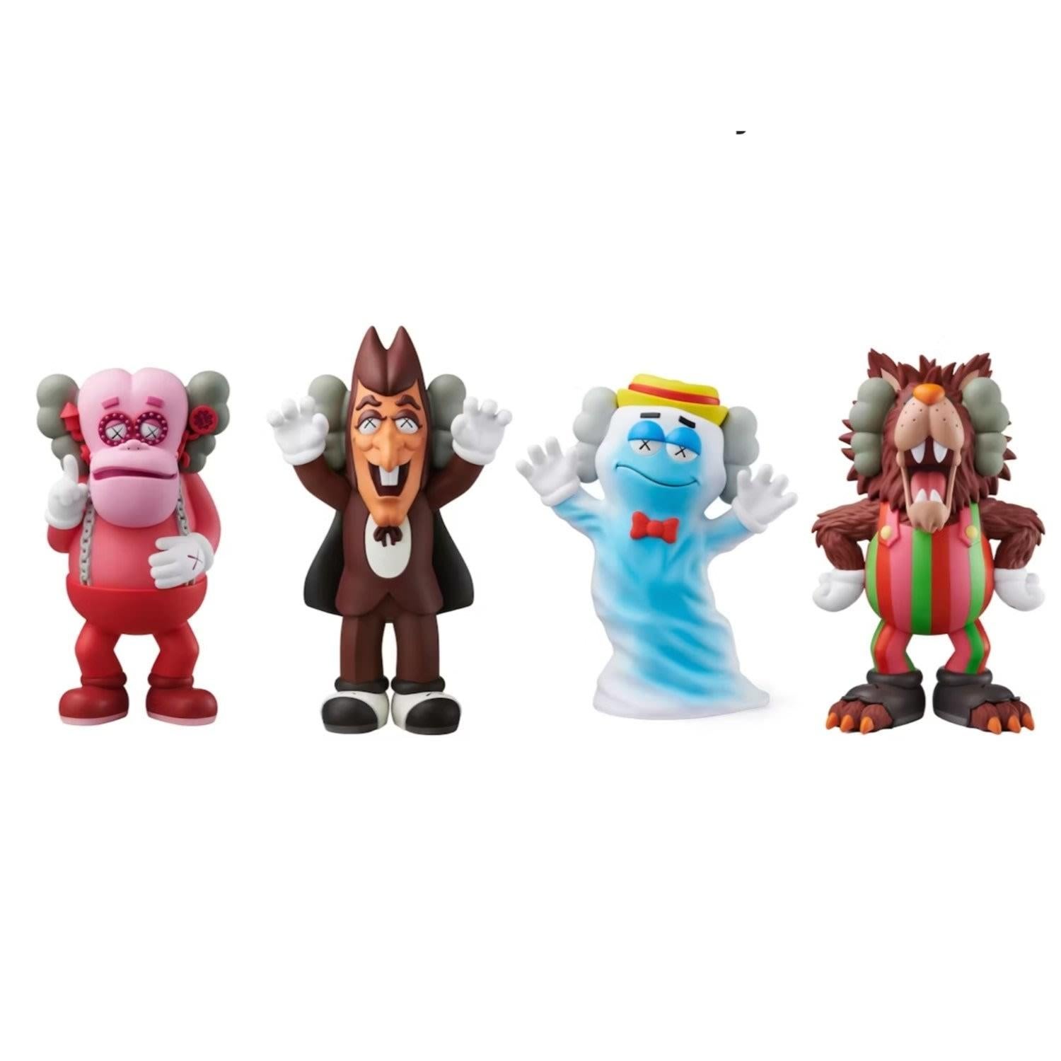 Cereal Monsters - Set Of 4

By KAWS

KAWS, the pseudonym of American artist Brian Donnelly, is widely recognized for his
distinctive blend of street art and pop culture iconography. Renowned for his
reinterpretations of familiar characters,