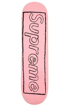 KAWS x Supreme Chalk Logo Skateboard Deck Pink