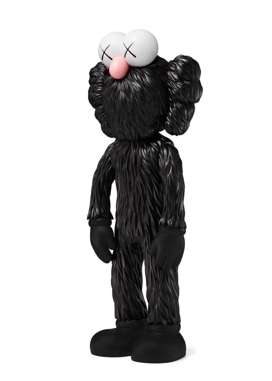 KAWS Black BFF new, unopened in its original packaging. 
A well-received work and variation of KAWS' large scale BFF sculpture is in Los Angeles's Playa Vista neighborhood. Completely sold out.

Medium: Vinyl Paint, Cast Resin.
13 x 5.7 x 3.25