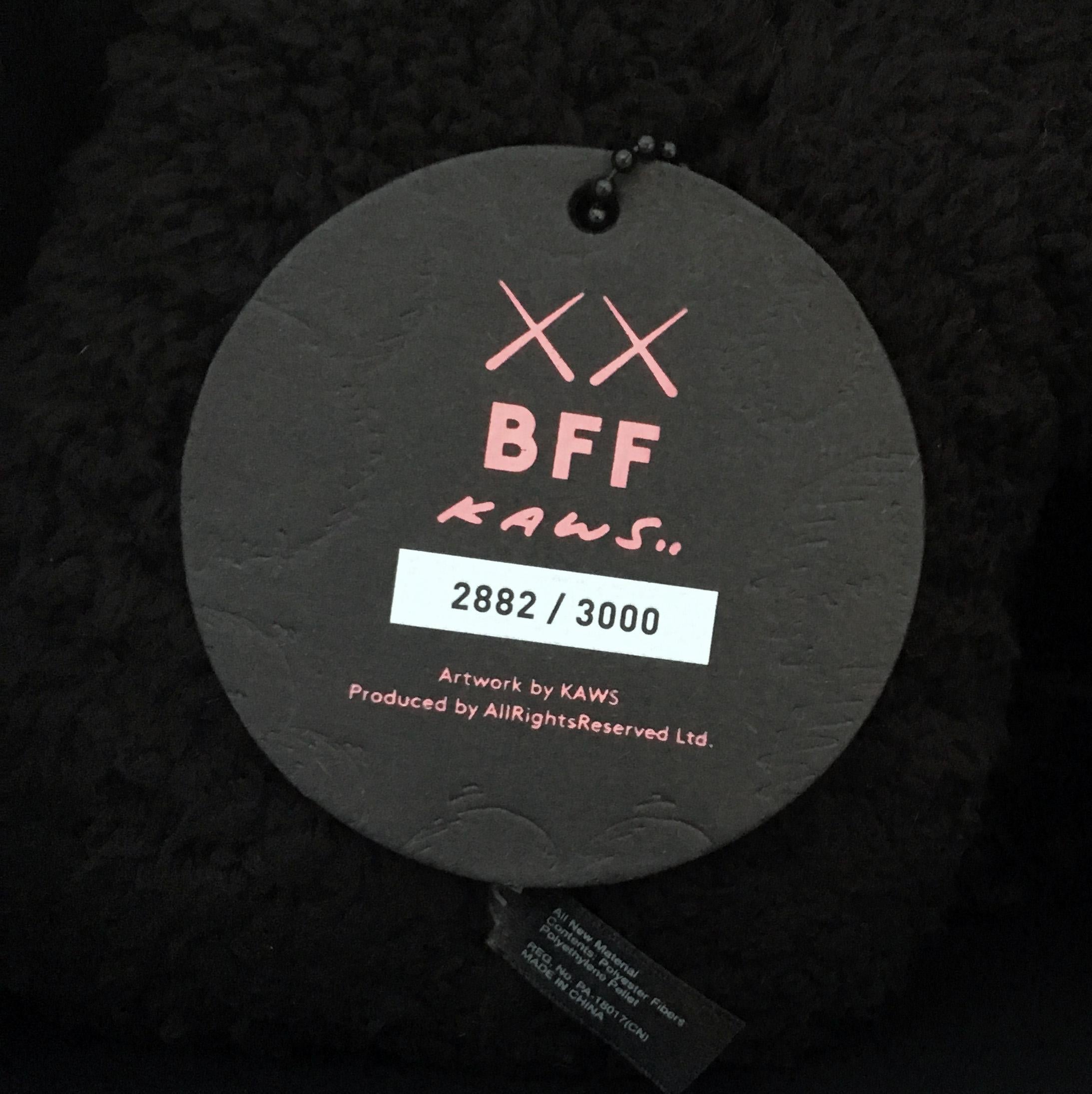 Kaws Black Plush BFF Companion
New in its original packaging. Originally created in conjunction with the exhibition, KAWS: Where The End Starts at the Modern Art Museum of Fort Worth (2016). ThIs figurine has since sold out. As only 3,000 pieces