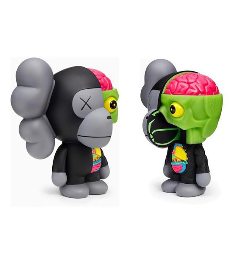 KAWS Black Dissected Milo Companion 2011
From a limited, 2011 collaboration between KAWS and the early influential KAWS collector, Nigo and his brand Bape (A Bathing Ape). 

Medium: Painted Cast Vinyl
Year: 2011
Dimensions: 7.5 × 6.5 × 4.25 inches