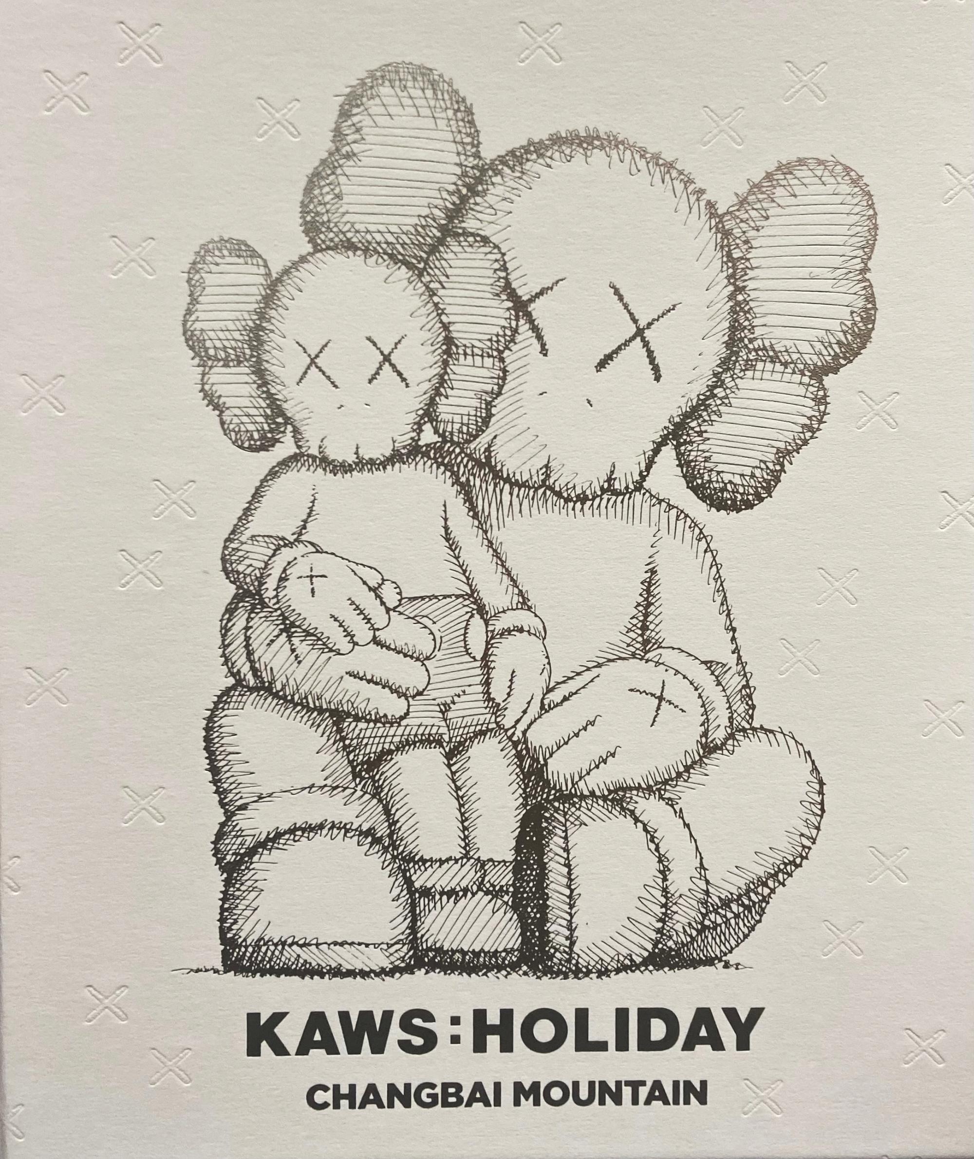 KAWS Holiday Changbai Mountain (KAWS brown Changbai):
A beautifully composed KAWS COMPANION published to commemorate KAWS' larger-scale sculpture of same, at Changbai Mountain in Jilin Province, China. The piece features the signature KAWS Companion