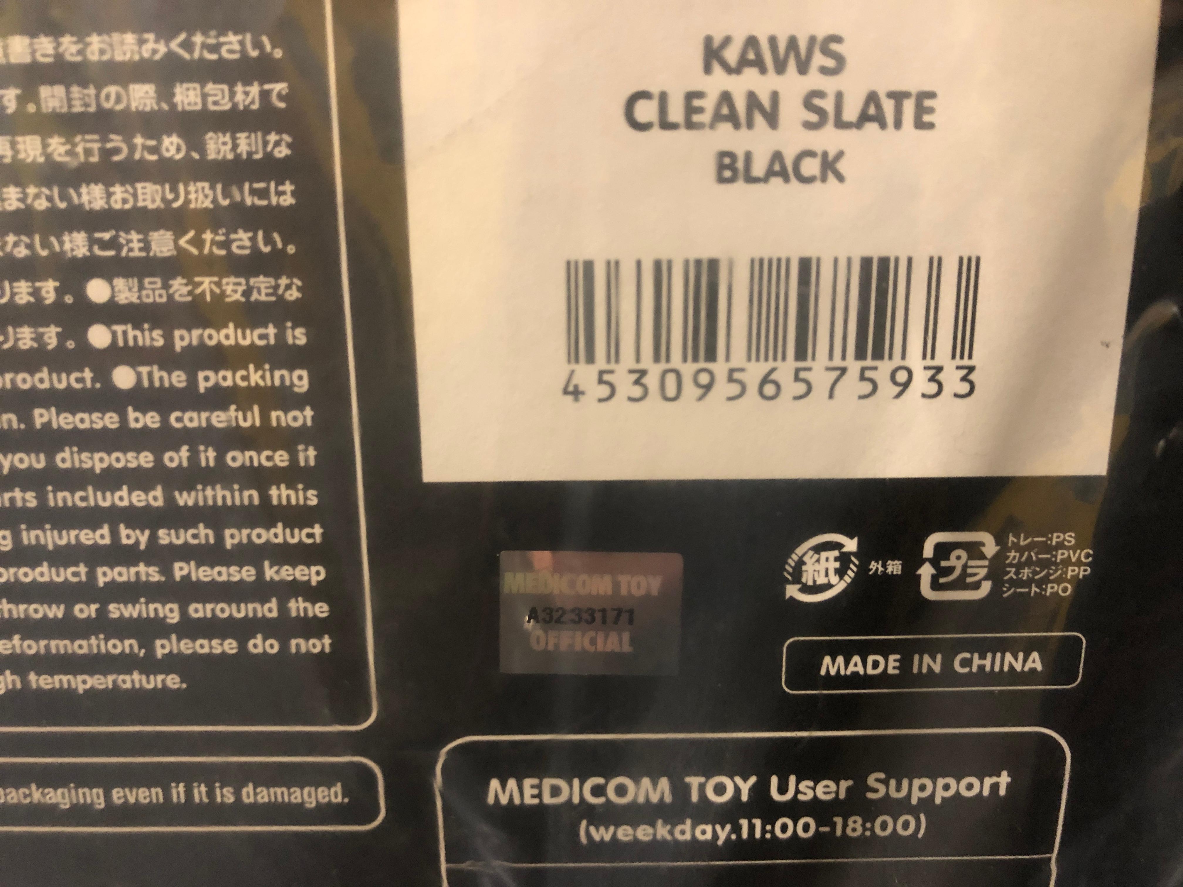 KAWS Clean Slate (Black), new & unopened in its original packaging.
Sold Out after the artist's retrospect exhibition at the Modern Art Museum of Fort Worth

Medium: Vinyl & Cast Resin
14.25 x 7 x 7 inches
Artwork in excellent condition,  very minor