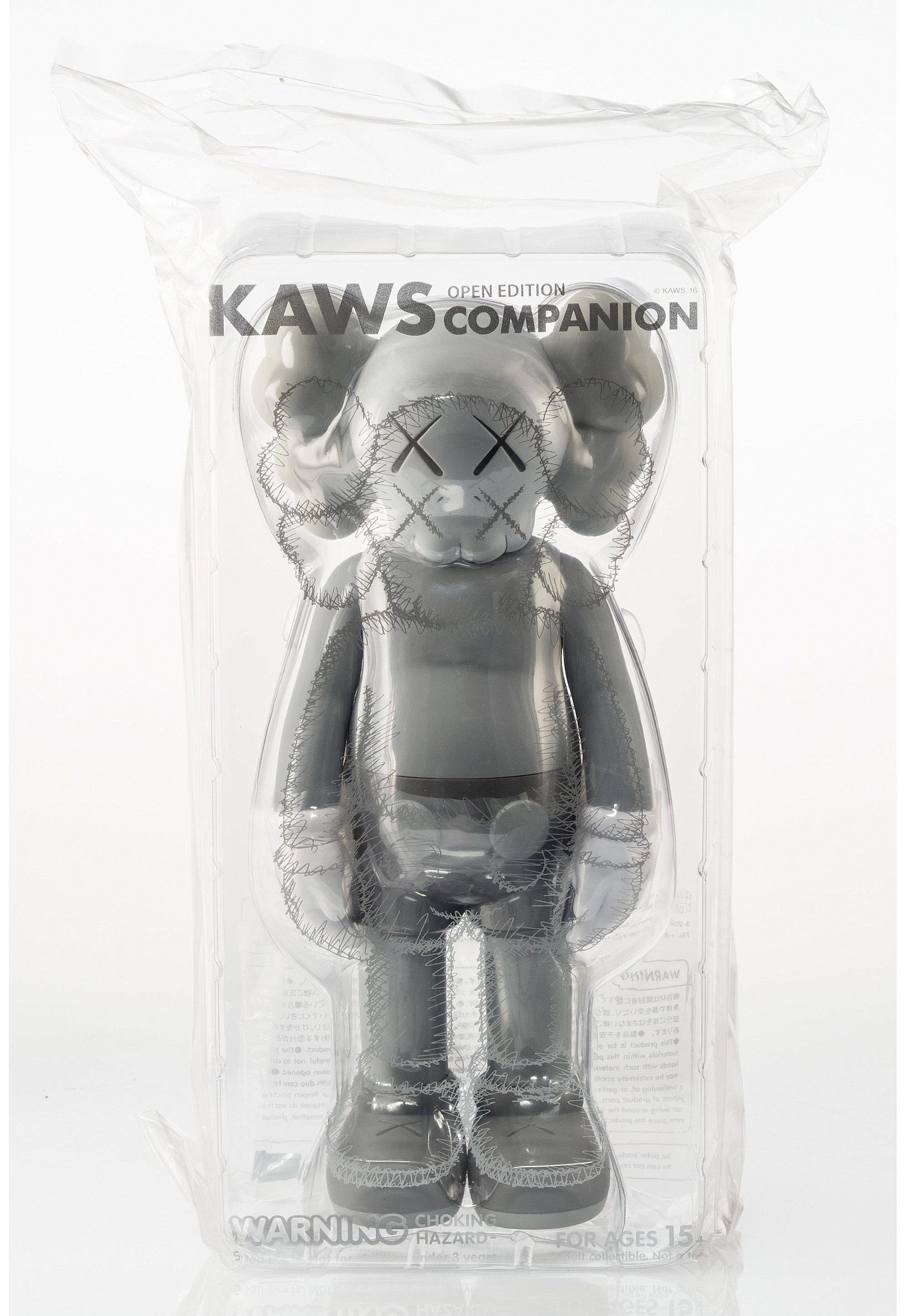 KAWS Companion 2016. Gray, Full Body (non-dissected) toy figure, brand new, sealed in original packaging. 
Published by Medicom Japan in conjunction with the exhibition KAWS: Where The End Starts at the Modern Art Museum of Fort Worth. 
The