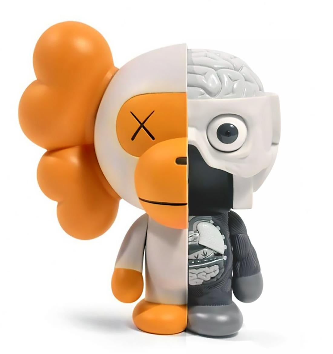 KAWS a disséqué Milo, compagnon gris et blanc, 2011 :
Issu d'une rare collaboration en 2011 entre KAWS et le collectionneur Nigo et sa marque Bape (A Bathing Ape). Excellent état avec la boîte d'origine. 

Médium : Vinyle coulé peint.
Année :