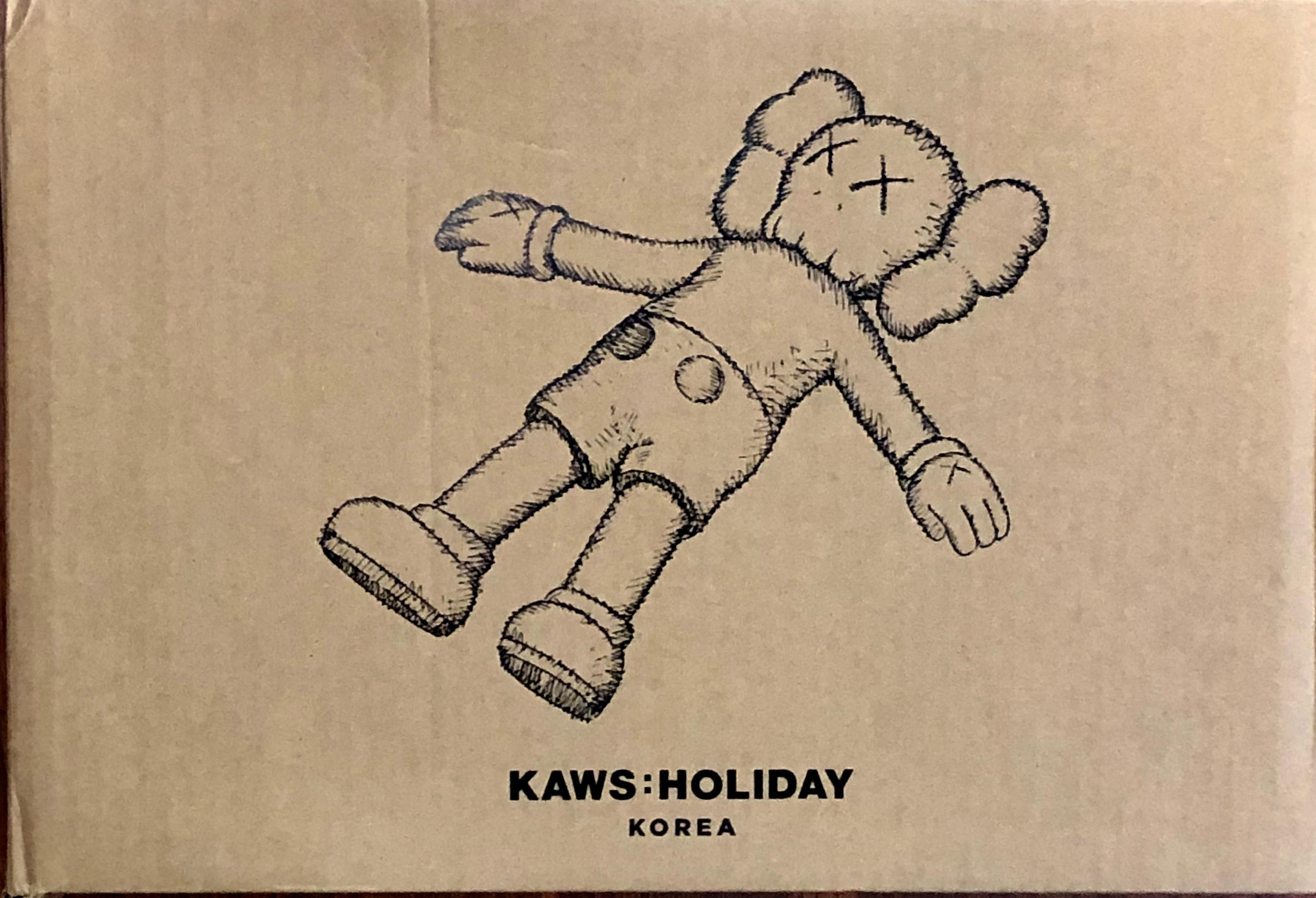 KAWS Holiday Floating Bed 
This large inflatable raft was published by All Rights Reserved to commemorate the debut of a large scale KAWS floating figure for Seoul’s Seokchon Lake during summer 2018. New in its original packaging. Rare brown color.