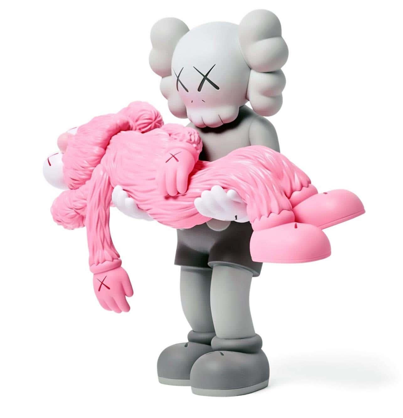 KAWS Grey GONE, new & unopened in its original packaging (KAWS Grey & Pink GONE). 
This standout KAWS figurative sculpture is a well-received work and variation of KAWS' large scale GONE - a key highlight of KAWS’ most recent major solo exhibition,