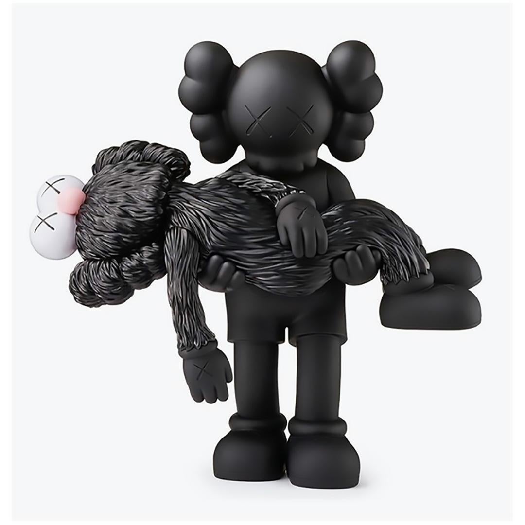 KAWS GONE Black & KAWS Black BFF Companions (set of 2 works 2017-2019):

Medium: Vinyl paint & Cast Resin (applies to each work). Published 2017 & 2019, respectively. 
GONE: 14.25 x 7 inches.
BFF: 13 x 5.7 inches.
Each new, never displayed;