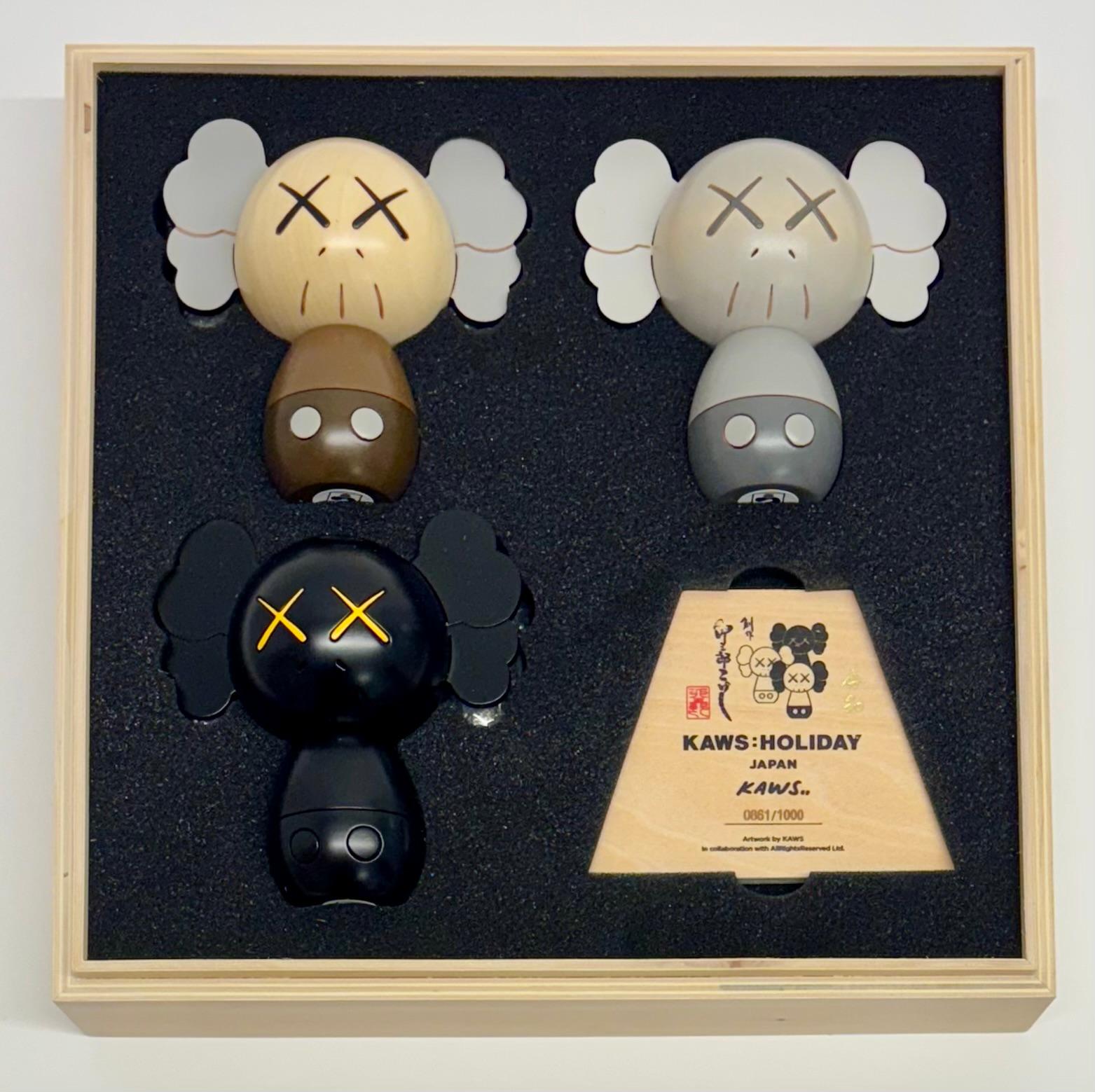 KAWS Holiday Japan Kokeshi wood (set of 3 works) For Sale 8