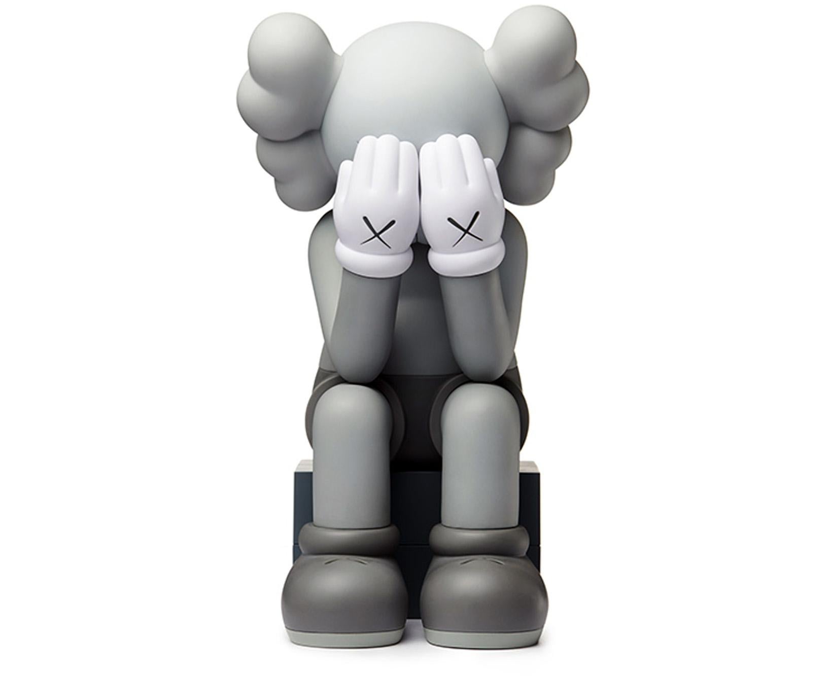 KAWS Grey Passing Through Companion 2018. New and sealed in its original packaging. 
The most iconic of the KAWS Companions, this passing through piece was published by KAWS One, and has since sold out.

Medium: Painted vinyl cast resin