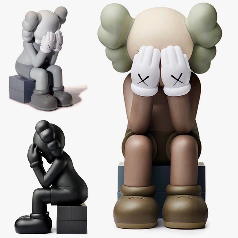 KAWS Companion Passing Through Complete Set of 3 (2018). Each new and sealed in their original packaging. 
The most iconic of the KAWS Companions presented in 3 color-ways. Published by KAWS One, these figurines have since sold out. Set includes 3