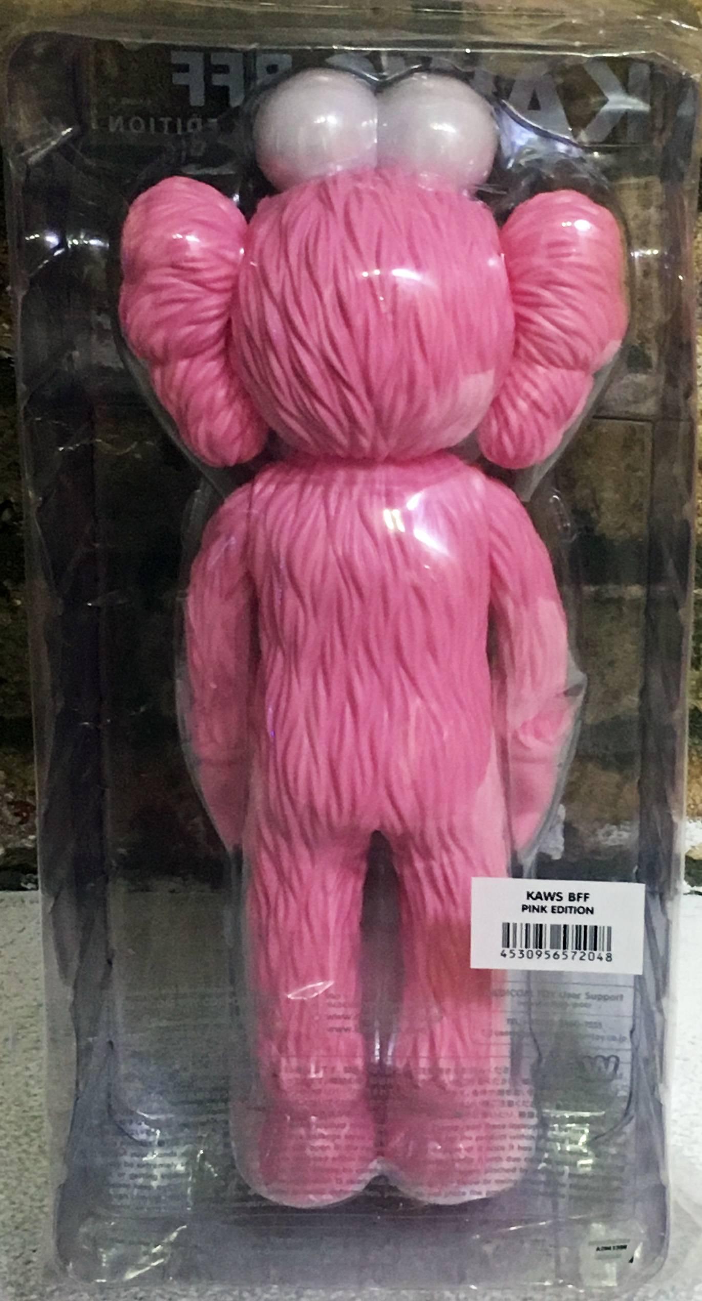 Rare KAWS BFF Pink new, unopened in its original packaging. 
A well-received work and variation of Kaws' large scale BFF sculpture is in Los Angeles's Playa Vista neighborhood Completely sold out; quite rare in this color. 

Medium: Vinyl & Cast