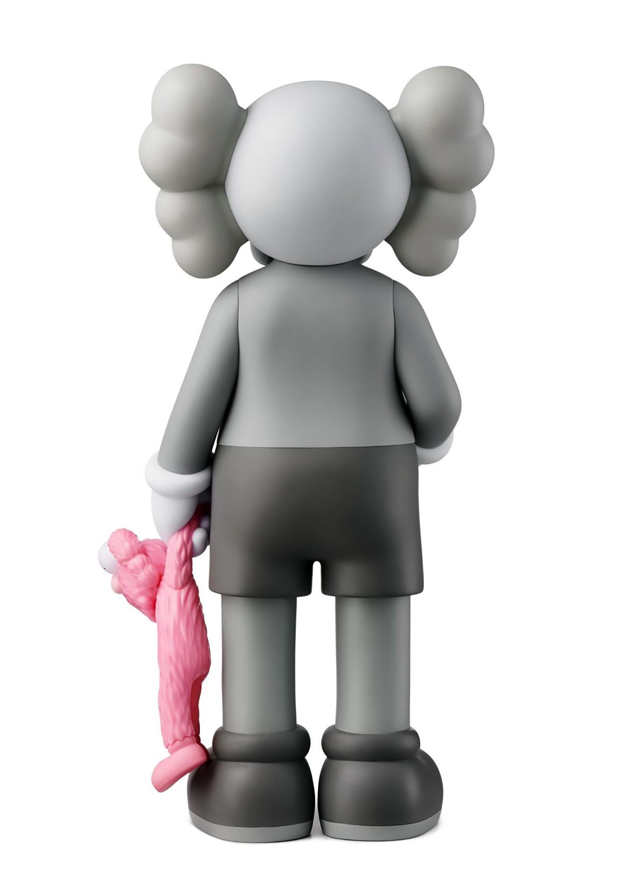 KAWS SHARE (Grey) & KAWS TAKE (Pink): Set of 2 KAWS figurative sculptures, each new & unopened and accompanied by original packaging. 

Medium: Painted Vinyl Cast Resin (applies to each). 
SHARE: 12.4 x 6.3 inches. 
TAKE: 13.4 x 6 inches.
Condition: