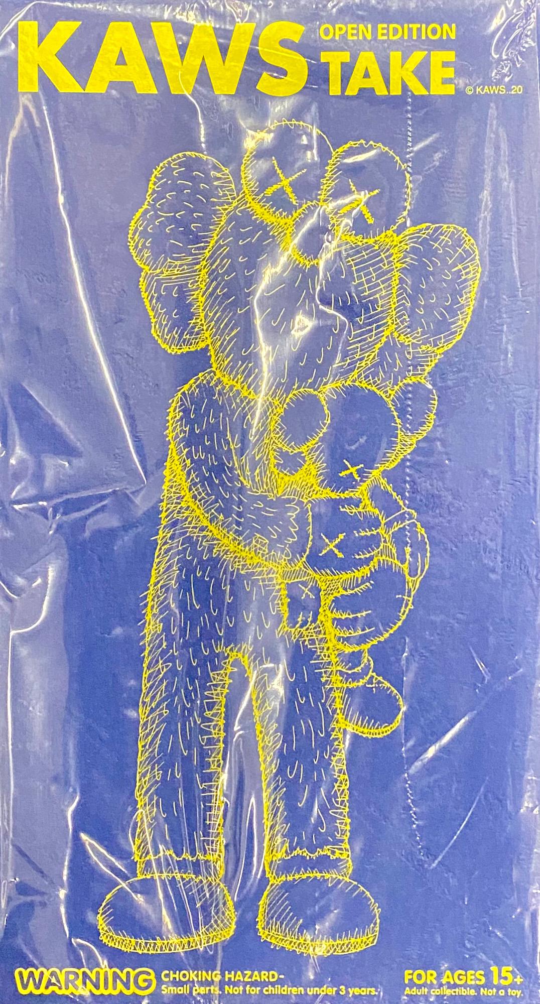 KAWS TAKE (Blue) new & unopened in its original packaging. 

A standout KAWS figurative sculpture and variation of KAWS' large scale TAKE sculpture - a key highlight of the exhibition, 'KAWS BLACKOUT’ at Skarstedt Gallery London in 2019 - the first