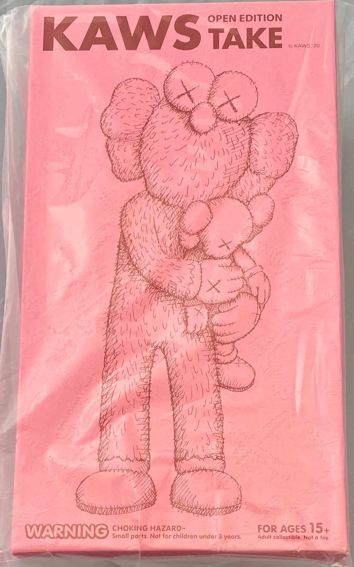 KAWS TAKE (Pink) figurative sculpture new & unopened in its original packaging. 
A well-received work and variation of KAWS' large scale TAKE sculpture - a key highlight of the exhibition, 'KAWS BLACKOUT at Skarstedt Gallery London in 2019 - the