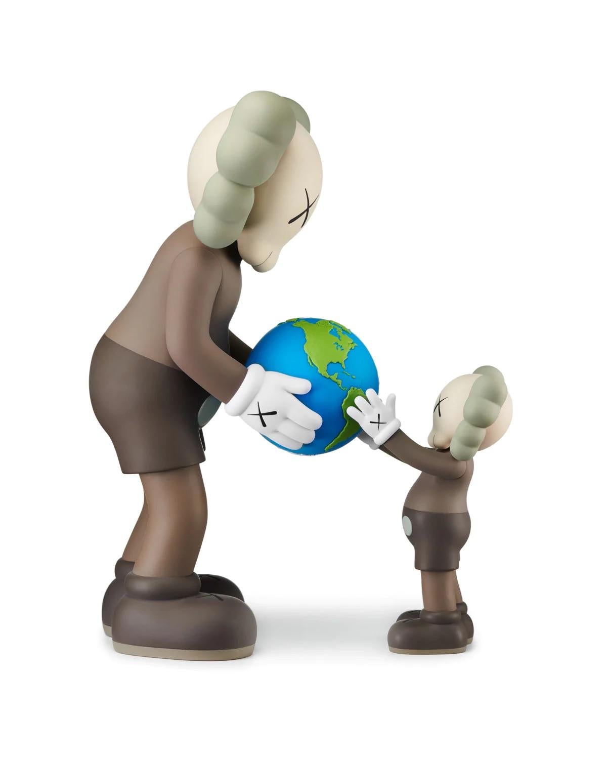 KAWS The Promise (set of 2 works):
A unique KAWS Companion set in the artist’s signature brown & grey color ways. KAWS The Promise features a blue & green globe being affectionately shared between parent & child. These timeless, highly collectible